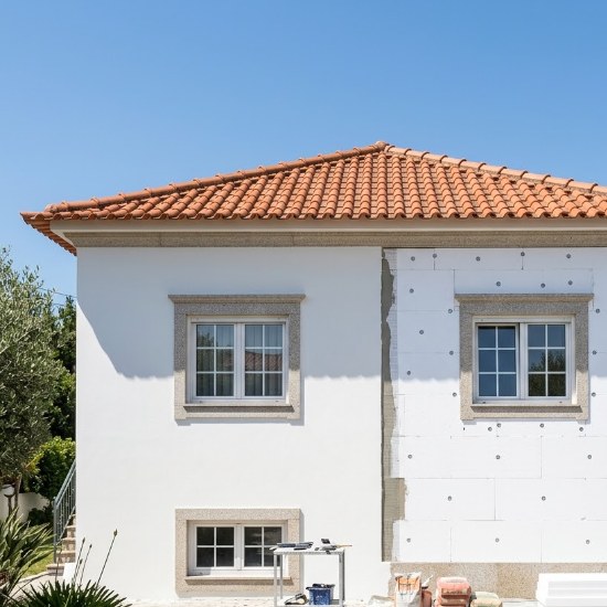 Aplicação de capoto (ETICS) na fachada de uma moradia — Grande Lisboa