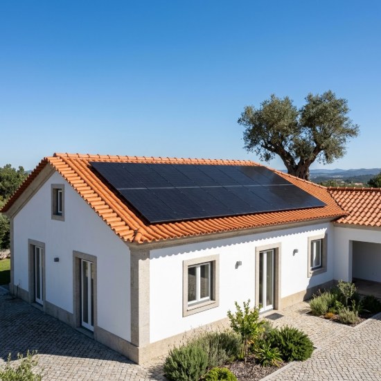 Painéis solares fotovoltaicos no telhado de uma moradia — Grande Lisboa