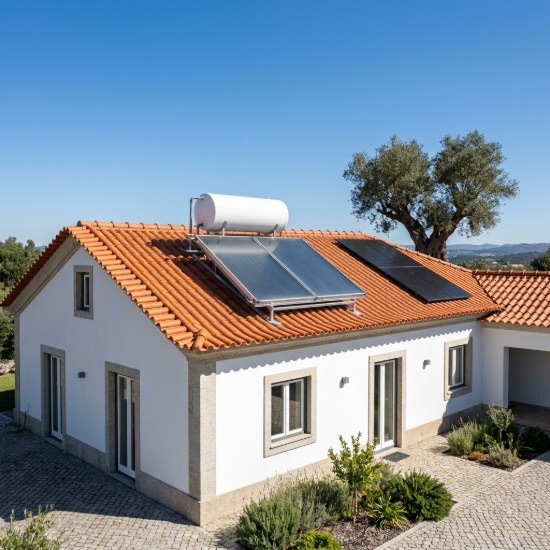 Painel solar térmico termossifão com depósito no telhado — Grande Lisboa