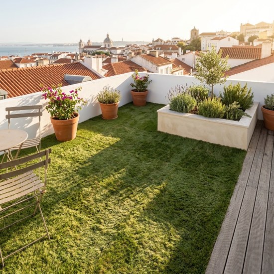 Relva sintética instalada num terraço de apartamento — Grande Lisboa