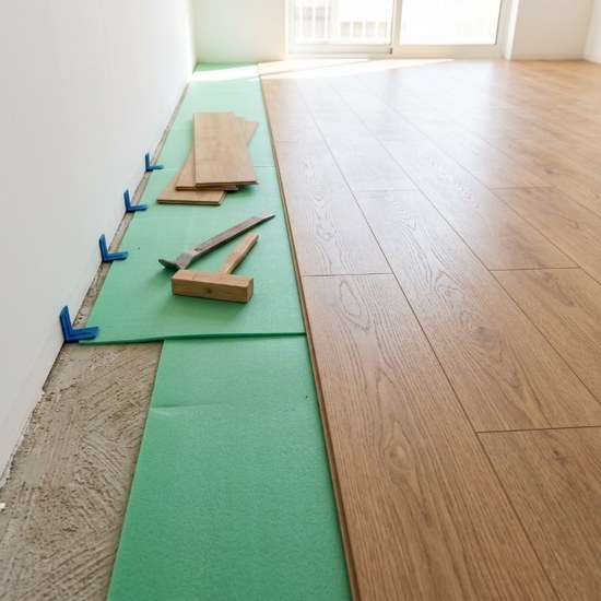 Aplicação de pavimento laminado flutuante numa sala — Grande Lisboa