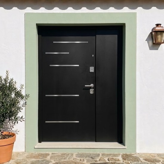 Porta blindada de segurança preta com fechadura multiponto